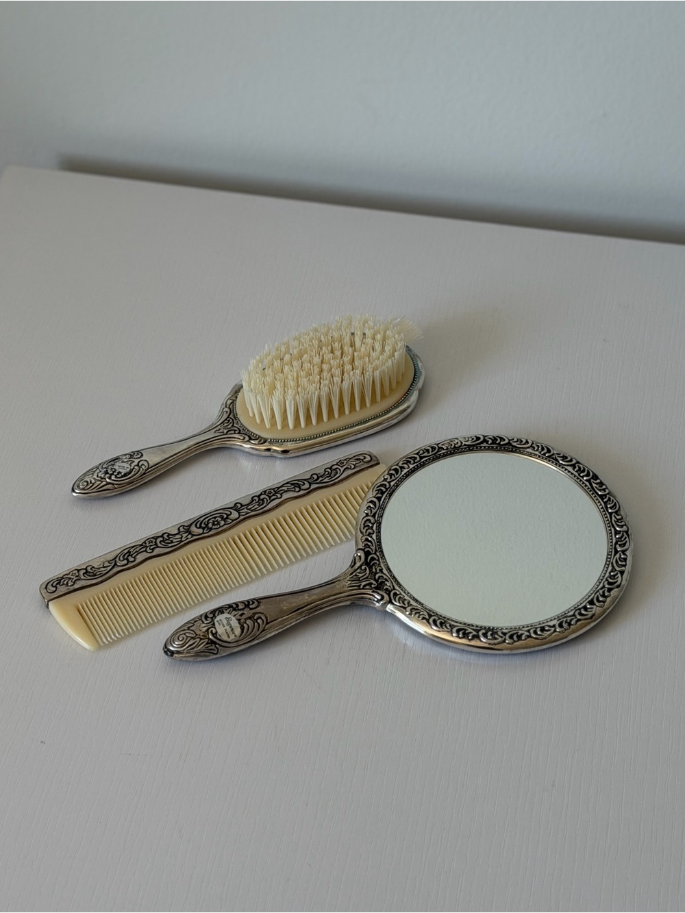 Vintage Silver Plated Vanity Set - Mirror, Brush & Comb